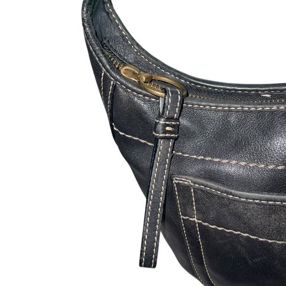 VINTAGE COACH ERGO BLACK LEATHER FRONT POCKET HALF MOON SHOULDER BAG - Picture 12 of 16